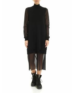 Knitted and tulle dress in black