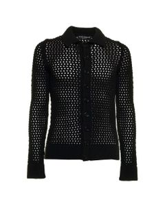 Dolce & Gabbana Man's Black Polo In Perforated Wool