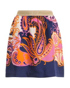 Printed silk twill mini skirt