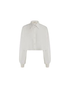 Woman White Cropped Shirt With Balloon Sleeves