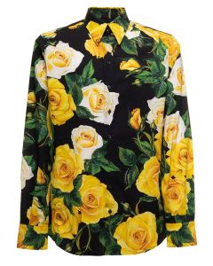 Dolce & Gabbana Rose-Printed Curved Hem Shirt