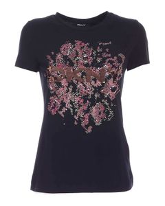 Sequined logo T-shirt in black
