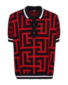 Red And Black Wool And Linen Polo Shirt