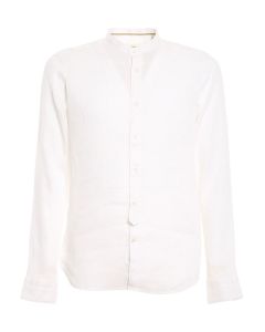 Mandarin collar linen-cotton shirt