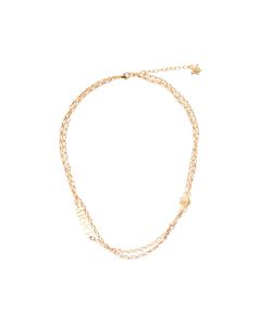 Double Chain Golden Metal Necklace With Logo Pendant Detail Versace Woman