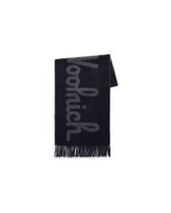 Woolrich Solid Woven Logo Blue Grey Scarf