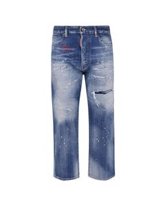 Dsquared2 Logo Patch Distressed Cropped Jeans