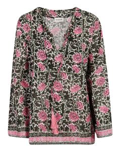 P.A.R.O.S.H. Floral Printed Tassel Detailed Blouse