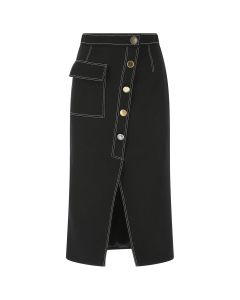 Alexander McQueen Contrast Stitched High Waist Midi Skirt