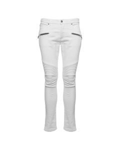 Balmain Man's Slim Fit White Denim Jeans With Zip
