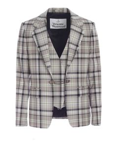 Checked jacket with inner vest in grey