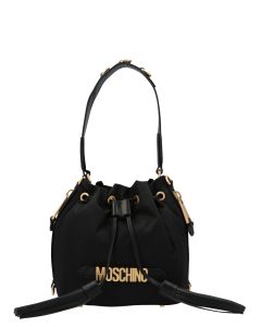 Moschino Logo Plaque Tassle Bucket Bag