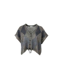 Sleeveless Cardigan Sweater With Diamond