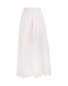 White Midi Skirt With Embroidery And Sangallo Lace
