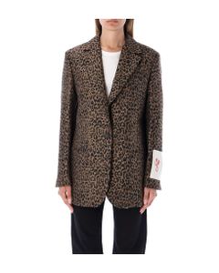 Single-breasted Blazer In Wool With Jacquard Animal Pattern