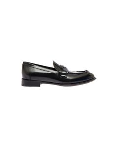 Alexander Mcqueen Man's Black Leather Loafers With Logo