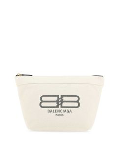 Balenciaga Logo Printed Zipped Clutch Bag