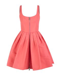 Woman Mini Dress In Coral Polyfaille With Zip
