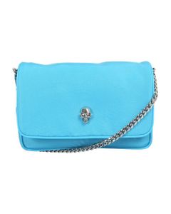 Skull Small Light Blue Shoulder Bag In Recycled Polyfaille With Skull Detail At Front And Chain Shoulder Strap