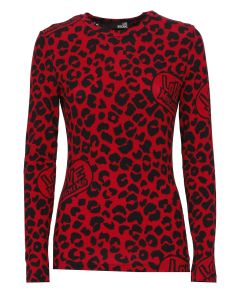 Love Moschino Leopard Printed Long-Sleeved T-Shirt