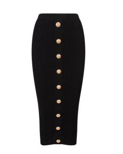 Balmain High Waist Button Embellished Pencil Skirt