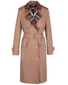 Burberry Check-Panel Belted Waist Trench Coat