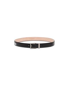 Black Leather Belt With Logoed Buckle