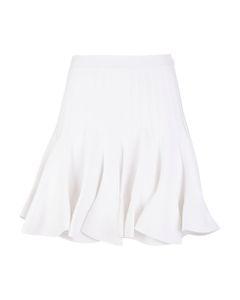 Woman Mini Skirt In White Knit With Ruffles