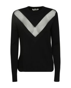Sweater With Transparent Chevron Pattern On The Chest