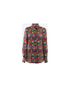 Silk Shirt With All-over Multicolored Optical V Print