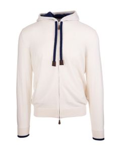 Man White Cashmere Cardigan With Zip And Hood