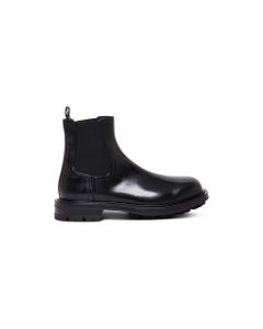 Alexander Mcqueen Man's Black Leather Ankle Boots