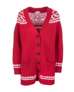 Woman Red Cardigan In Wool Blend With #xmassweater Written