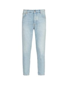 Cropped Tapered Embossed Jeans