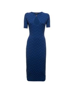 Versace Woman's Blue Viscose Dress With Jacquard Print