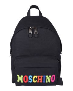 Moschino Logo Flocked Zipped Backpack