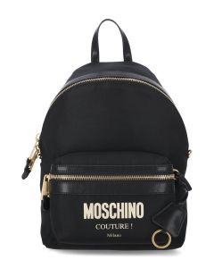 Moschino Logo Plaque Zipped Backpack