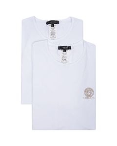 Versace Man's Set Of Two White Cotton Crew Neck T-shirts With Logo
