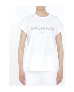 White T-shirt With Strass Logo