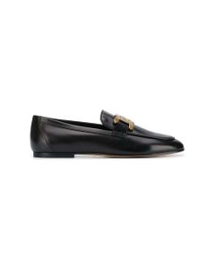Flat Chain Black Leather Loafers Tod's Woman