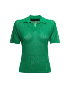 Green Openwork Viscose Polo Shirt