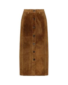Golden Buttoned Pencil Skirt Suede Leather