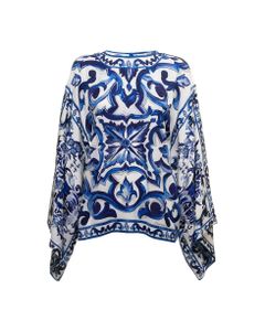 Dolce & Gabbana Woman's Maiolica Printed Silk Shirt Blouse