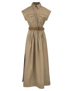 Brunello Cucinelli Cap-Sleeved Belted Dress
