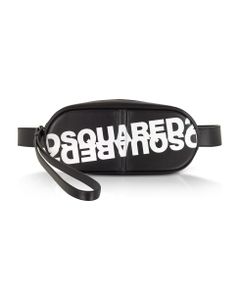 Dsquared2 Printed Black Calf Leather Pill Belt Bag
