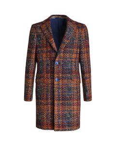 Man Navy Blue Coat With Check Pattern