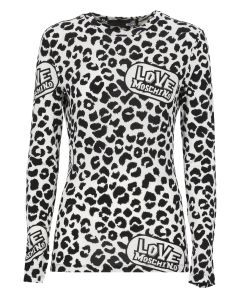 Love Moschino Leopard Printed Long-Sleeved T-Shirt