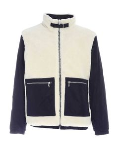 Teddy-effect jacket in ivory and black
