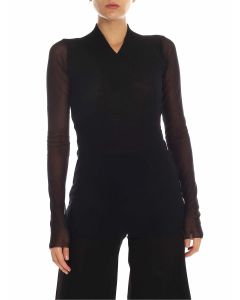 Black tulle T-shirt with knitted neckline