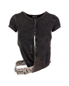 Woman Dark Grey Top With Removable Camouflage Belt